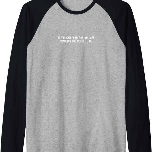 Men's Black and Heather Grey Socially Distanced Funny Raglan Baseball Tee, Casua - Picture 1 of 2